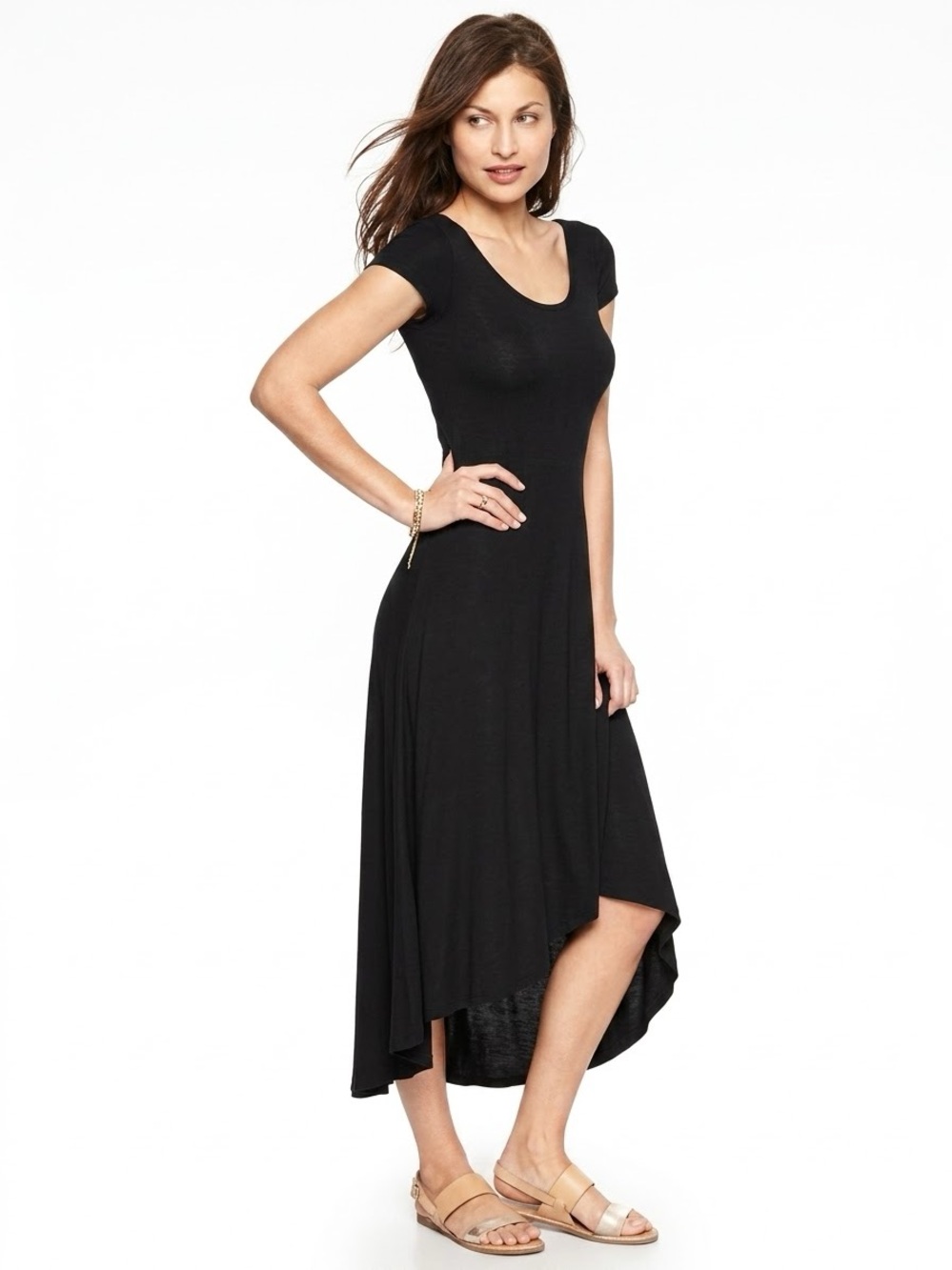 GAP Black Short-Sleeve High-Low Dress